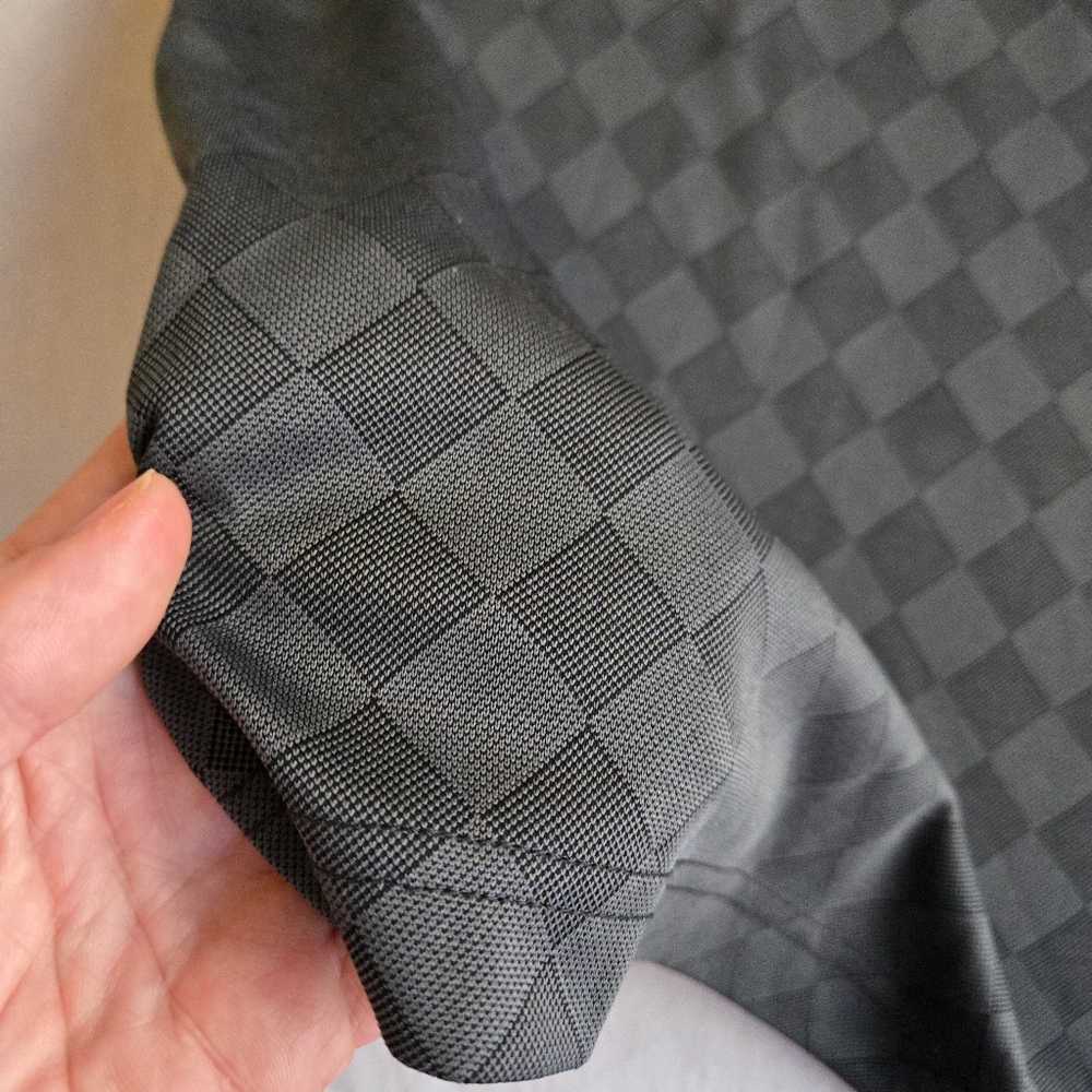 PGA Tour Charcoal Black Checker Diamond Print Golf Polo - Picture 7 of 7